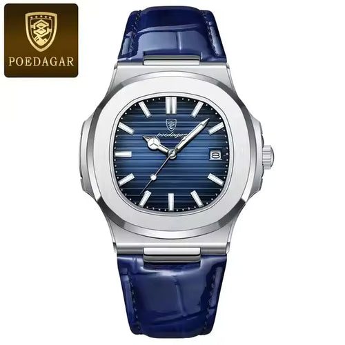 POEDAGAR Montre homme P613 Quartz avec bracelet cuir, luminescente, étanche 3 ATM