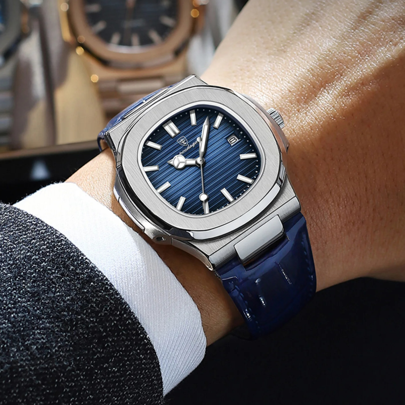 POEDAGAR Montre homme P613 Quartz avec bracelet cuir, luminescente, étanche 3 ATM