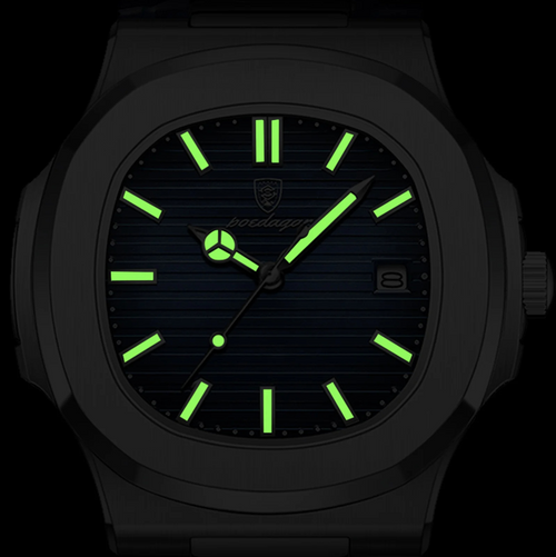 POEDAGAR Montre homme P613 Quartz avec bracelet cuir, luminescente, étanche 3 ATM